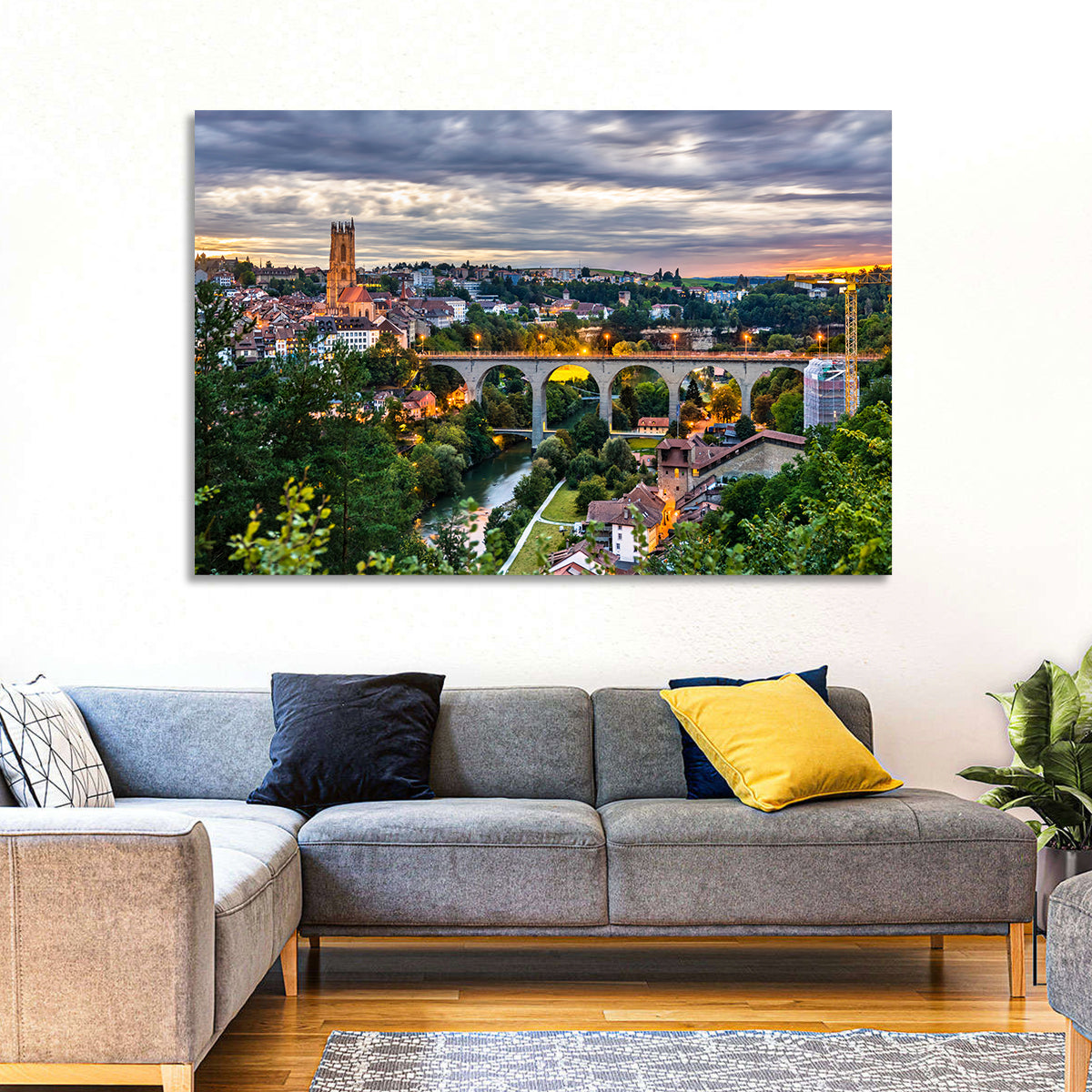 Zähringen Bridge at Twilight, Fribourg Wall Art