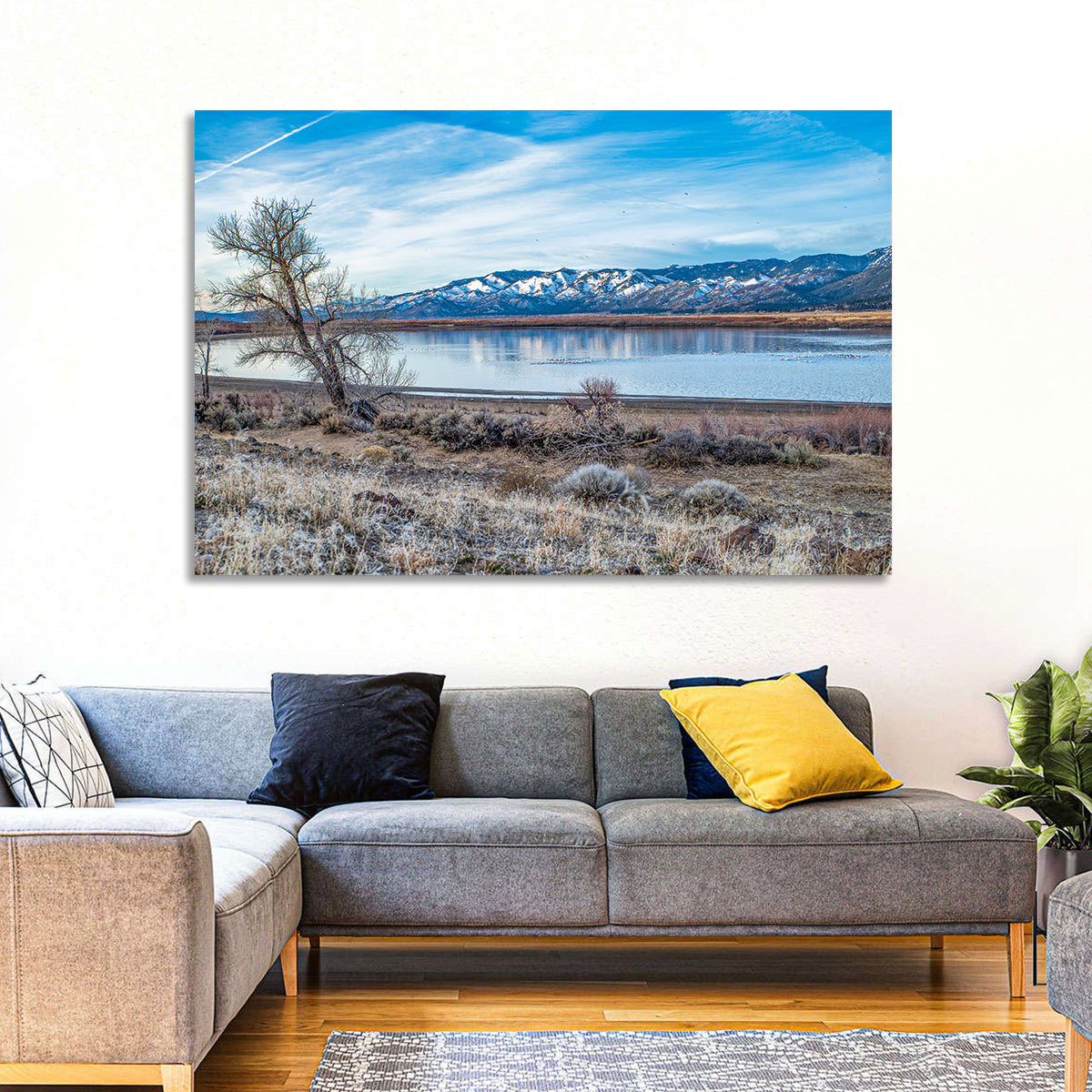 Winter Washoe Lake Morning Wall Art in a room, landscape