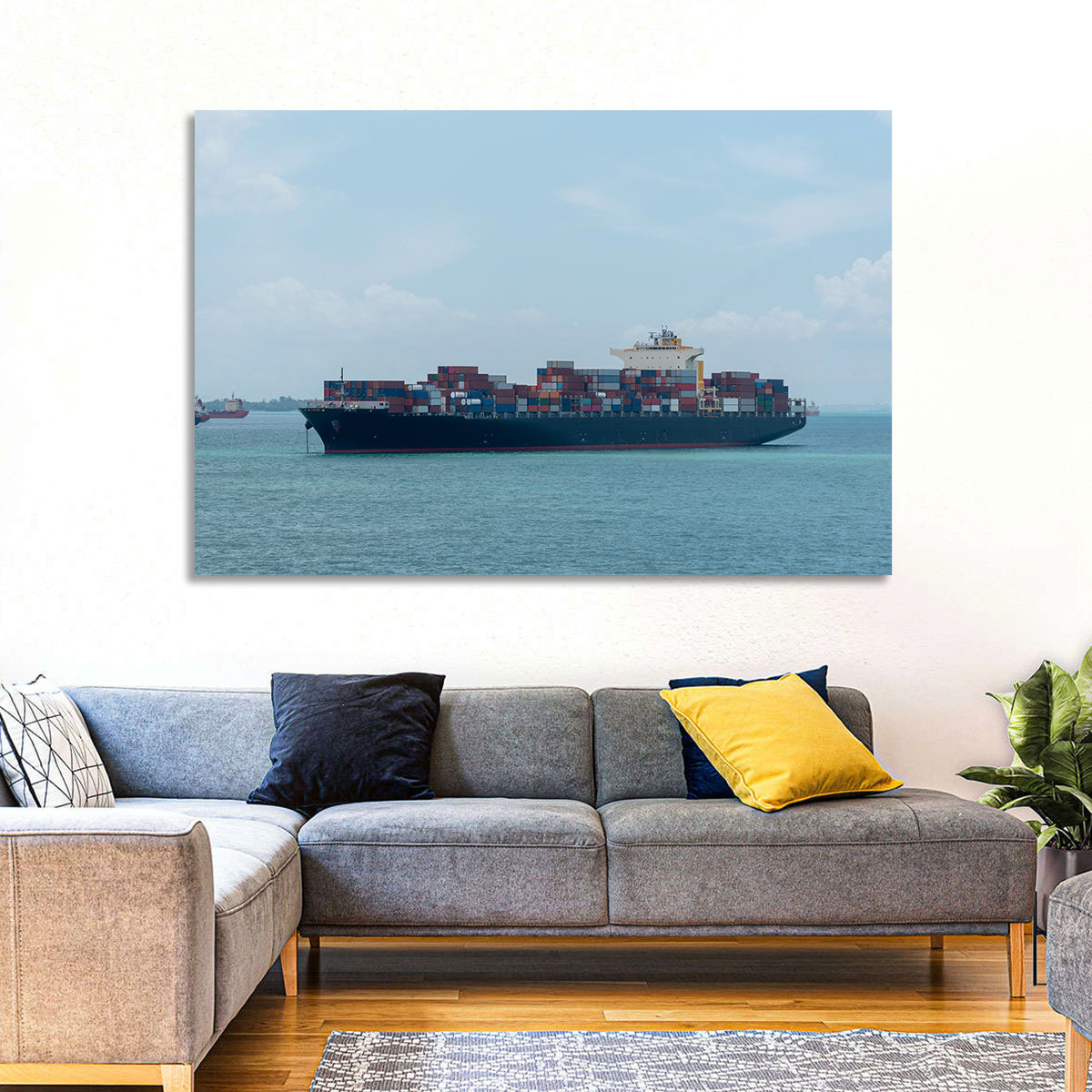 Harbor Container Ship at Sea Wall Art in a room, landscape