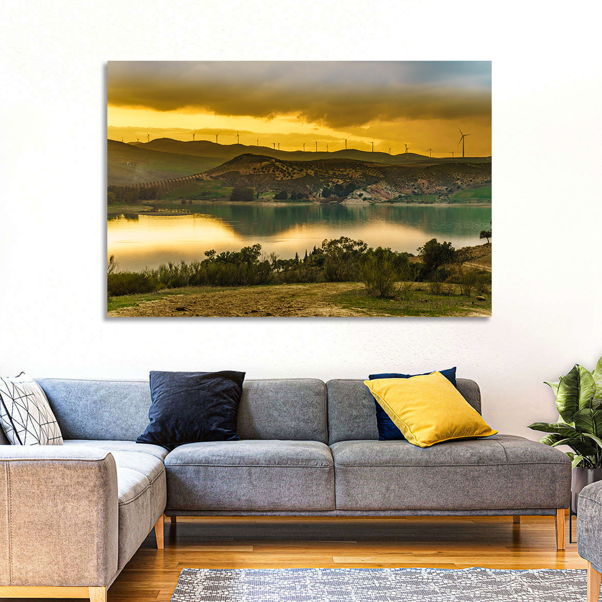 Andalucia Wind Farm at Golden Hour Wall Art in a room, landscape
