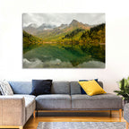 Kardyvach Lake Reflection Under Clouded Peaks Wall Art