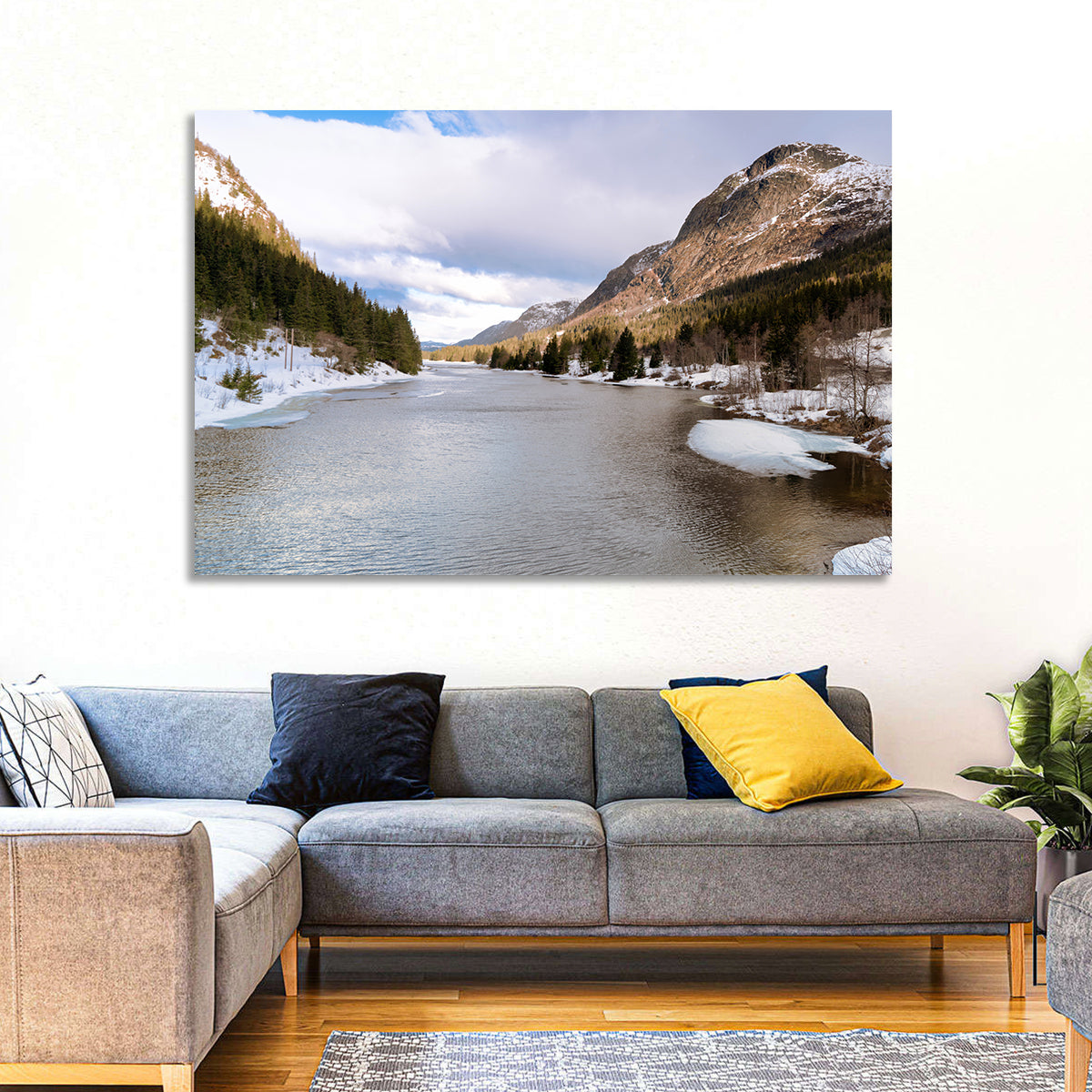 Grungevatn Winter River and Lake Wall Art in a room, landscape
