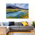 Misty Autumn River and Mountain Landscape Wall Art