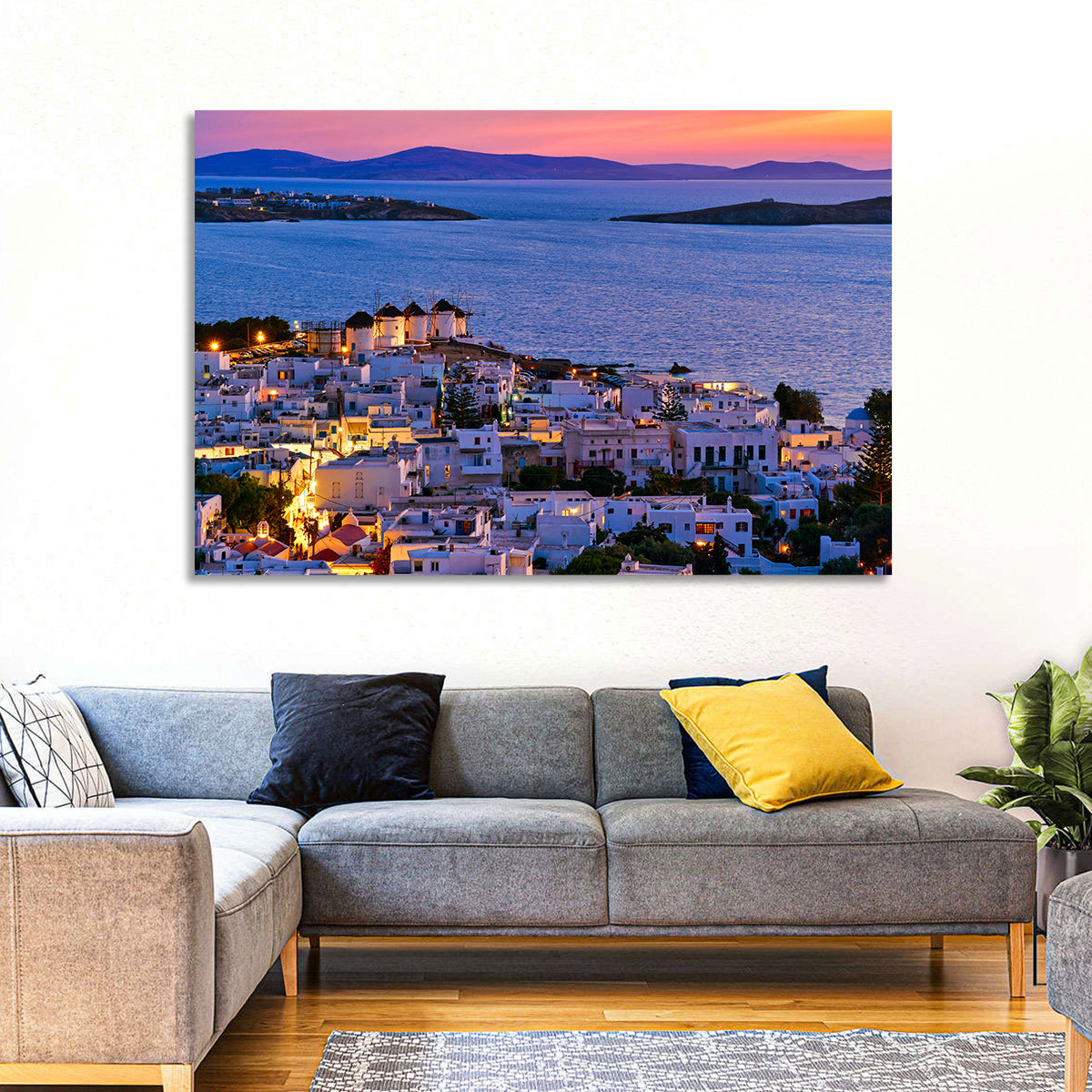 Kato Mili Windmills at Twilight Wall Art in a room, landscape