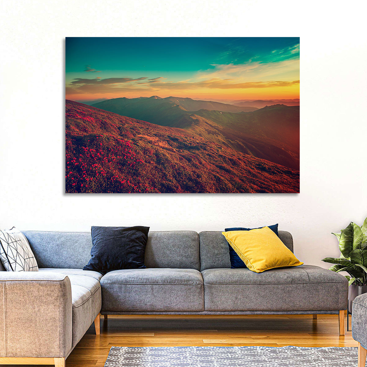Alpine Rhododendrons at Golden Sunrise Wall Art in a room, landscape