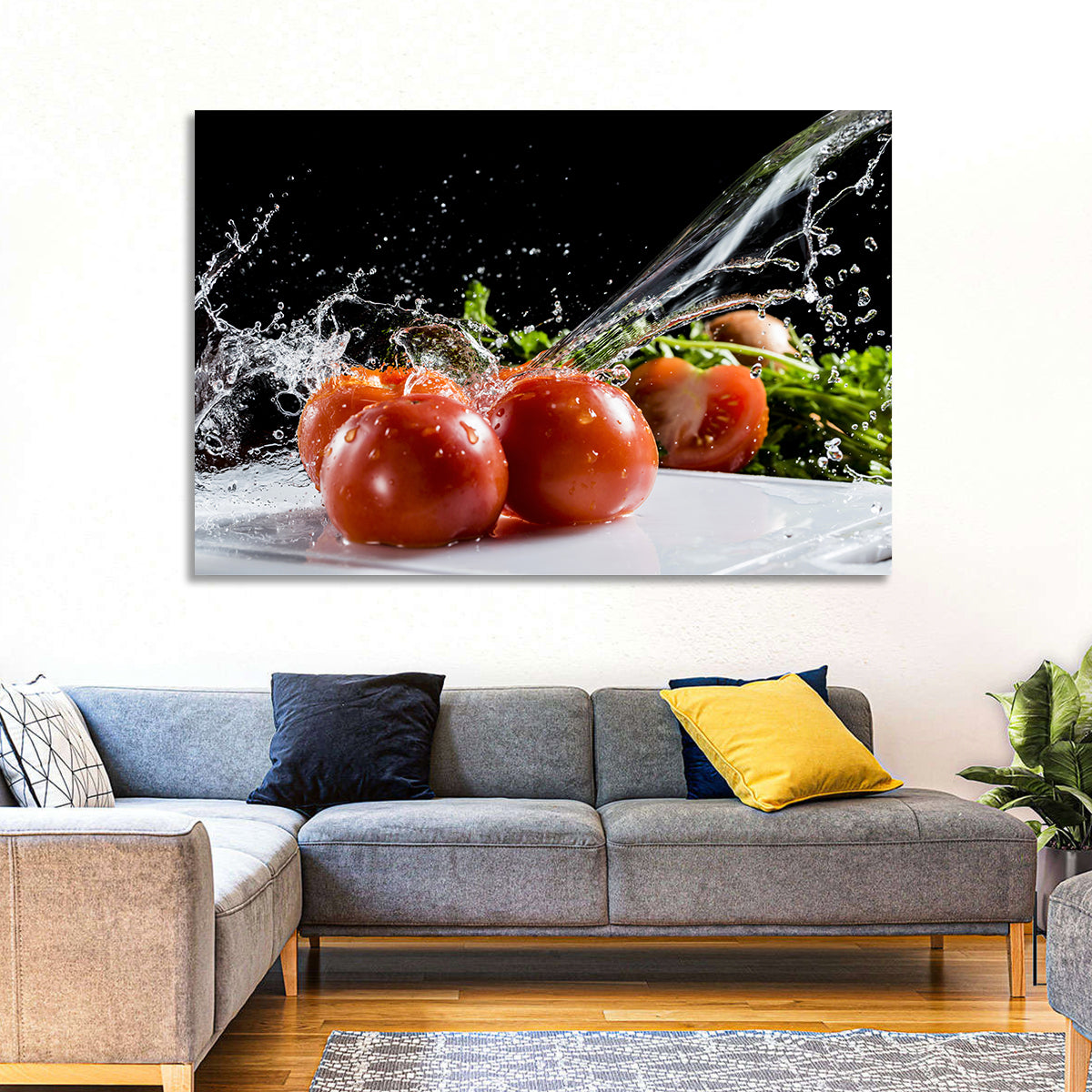 Tomatoes with Water Splash Wall Art