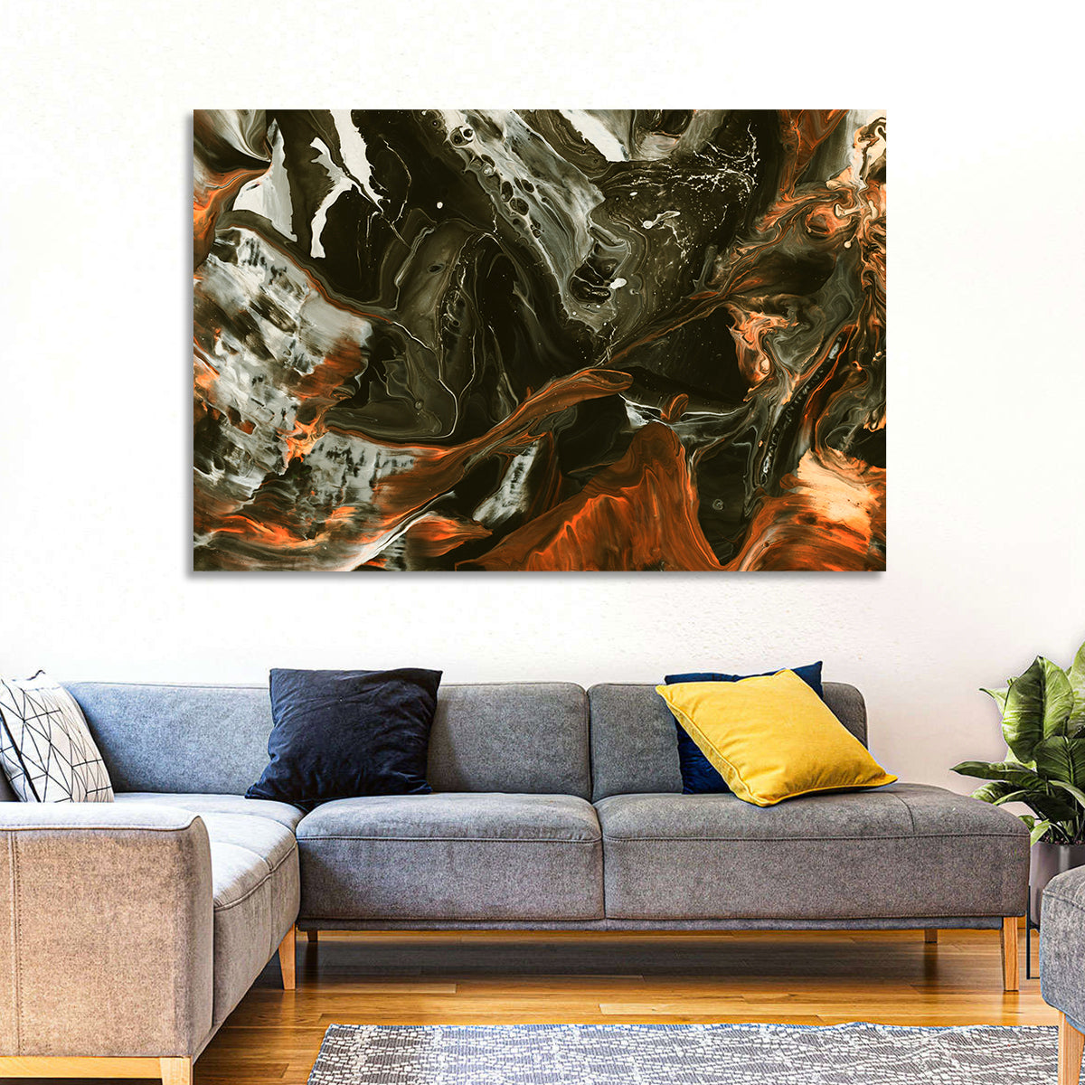 Volcanic Marble Swirl Wall Art in a room, landscape