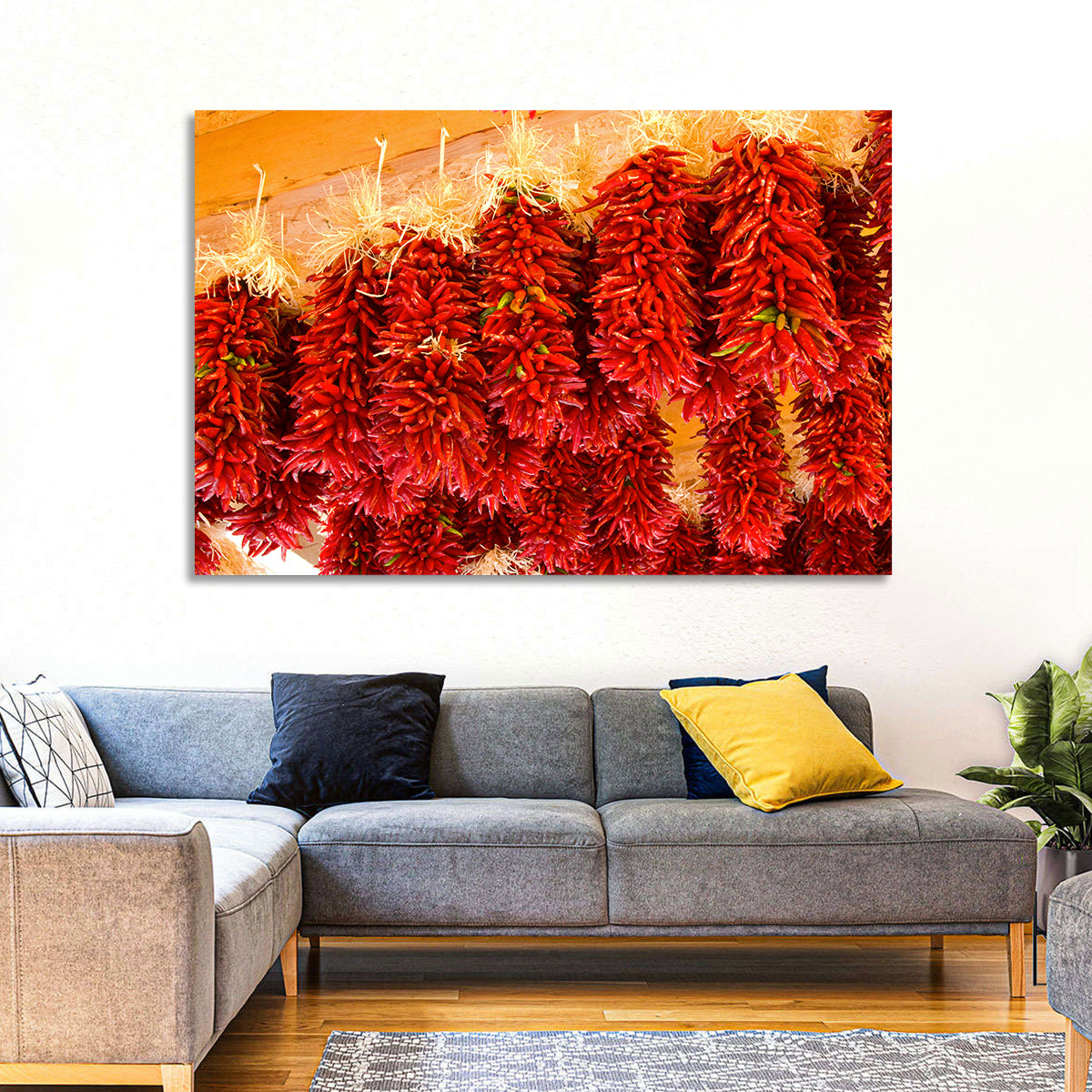 Hanging Dried Chili Peppers Wall Art in a room, landscape