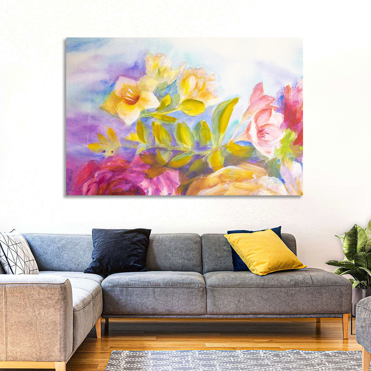 Pink and Yellow Watercolor Blossoms Wall Art