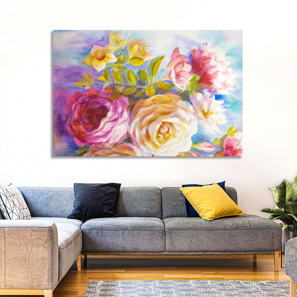 Painterly Peonies and Rose Bouquet Wall Art