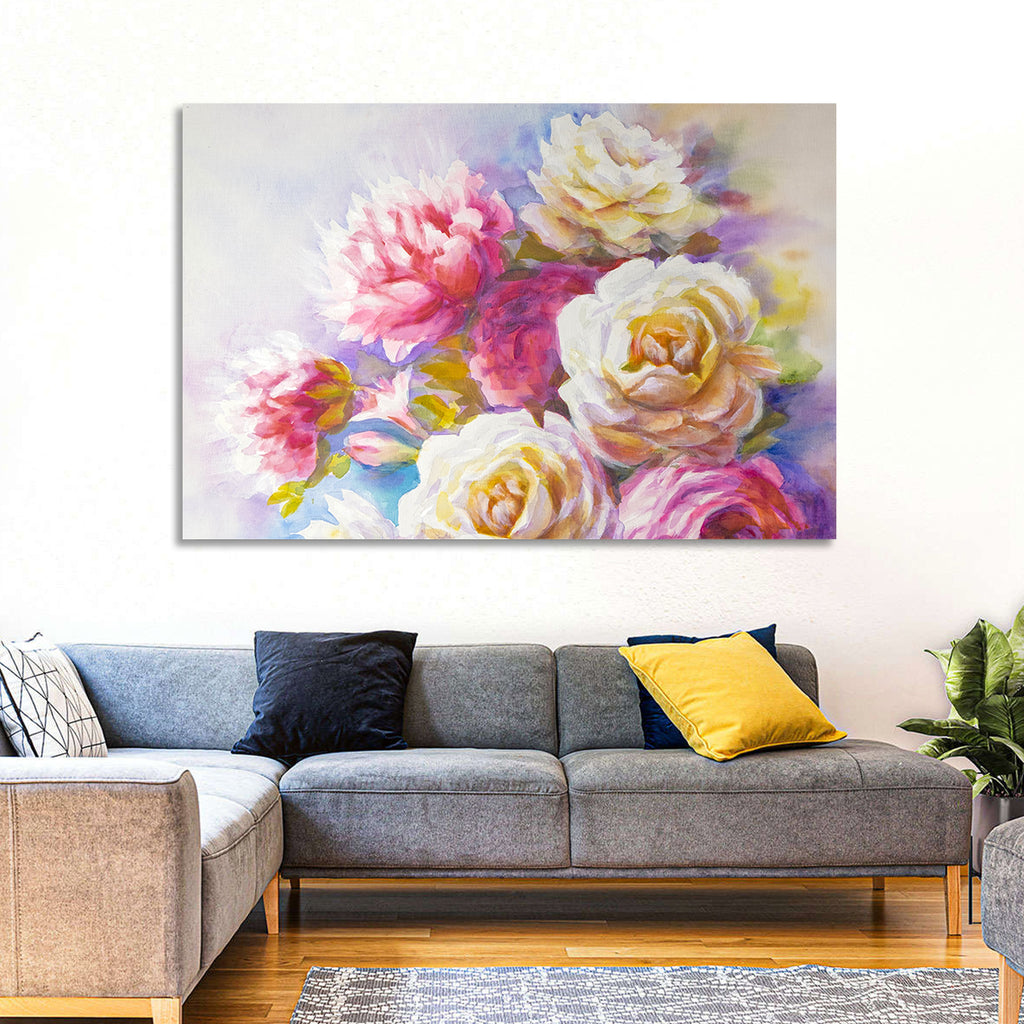 Watercolor Peony Bouquet Wall Art