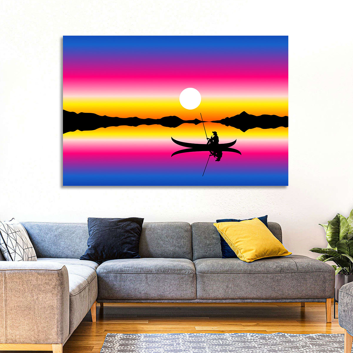 Fisherman Silhouette at Sunset Wall Art