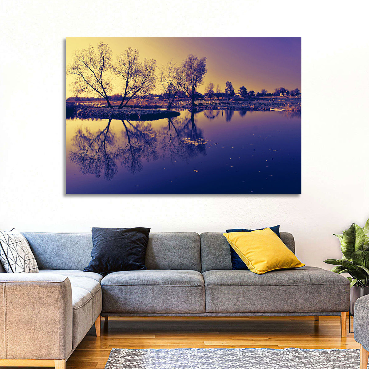 Winter Lake Morning Wall Art in a room, landscape