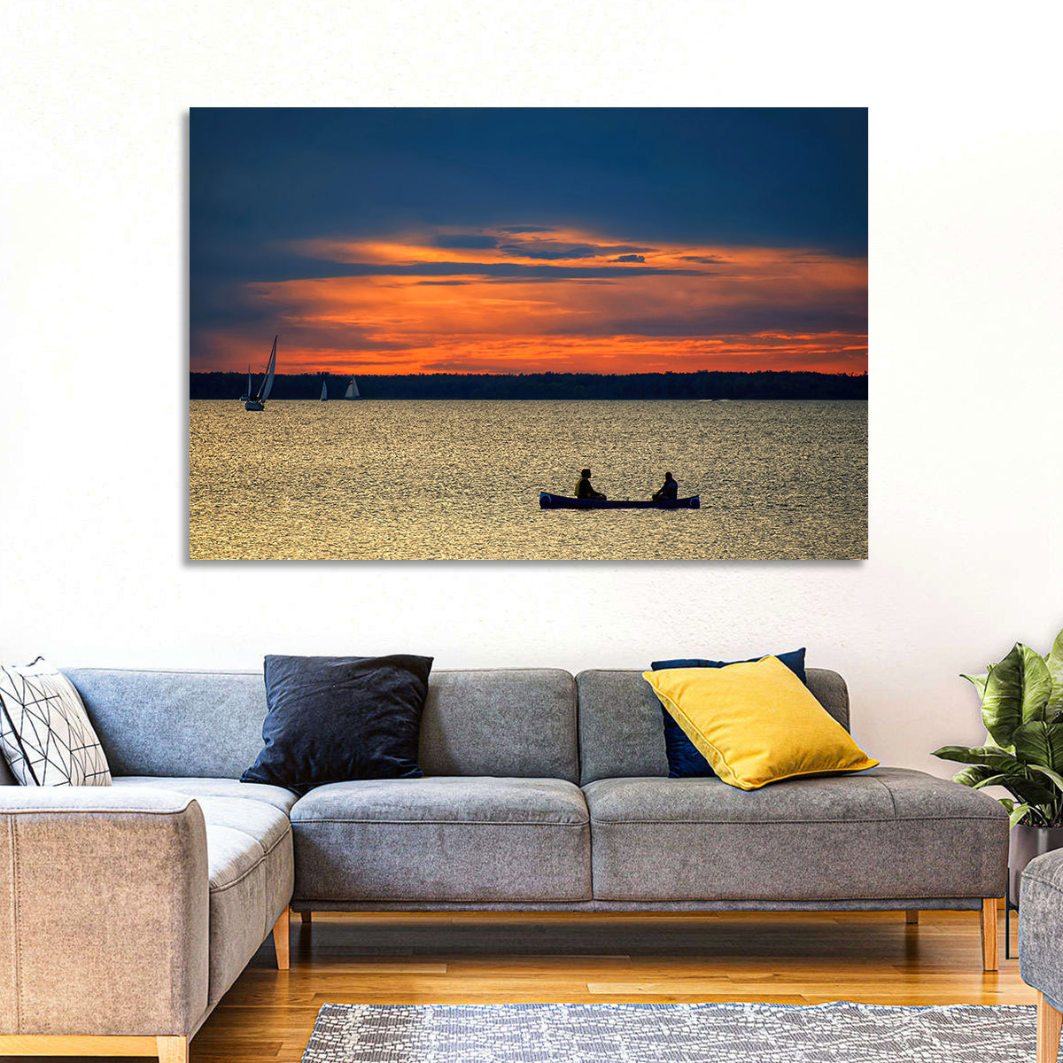 Ottawa River Sunset Canoe Wall Art in a room, landscape