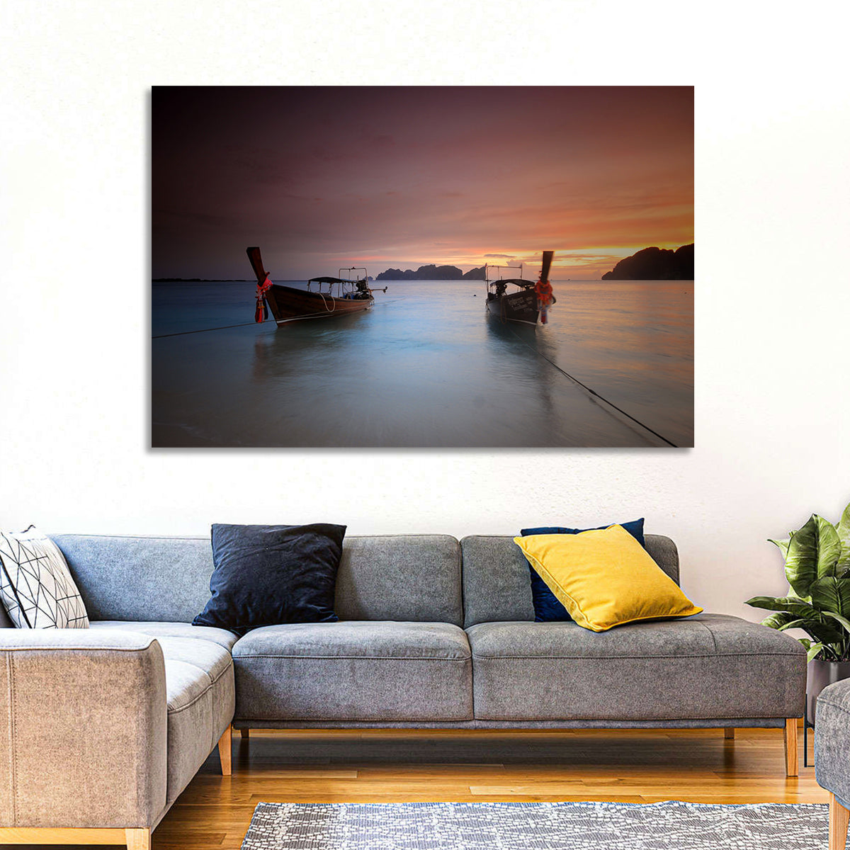 Phi Phi Longtail Boats at Golden Hour Wall Art