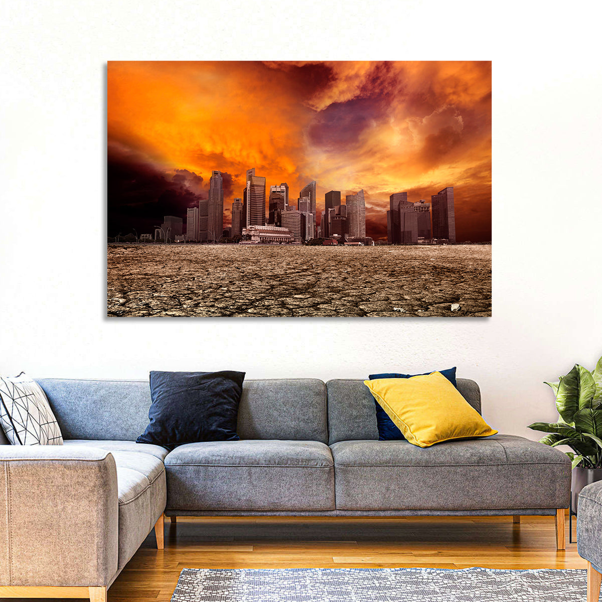 Desolate Singapore Skyline Wall Art in a room, landscape