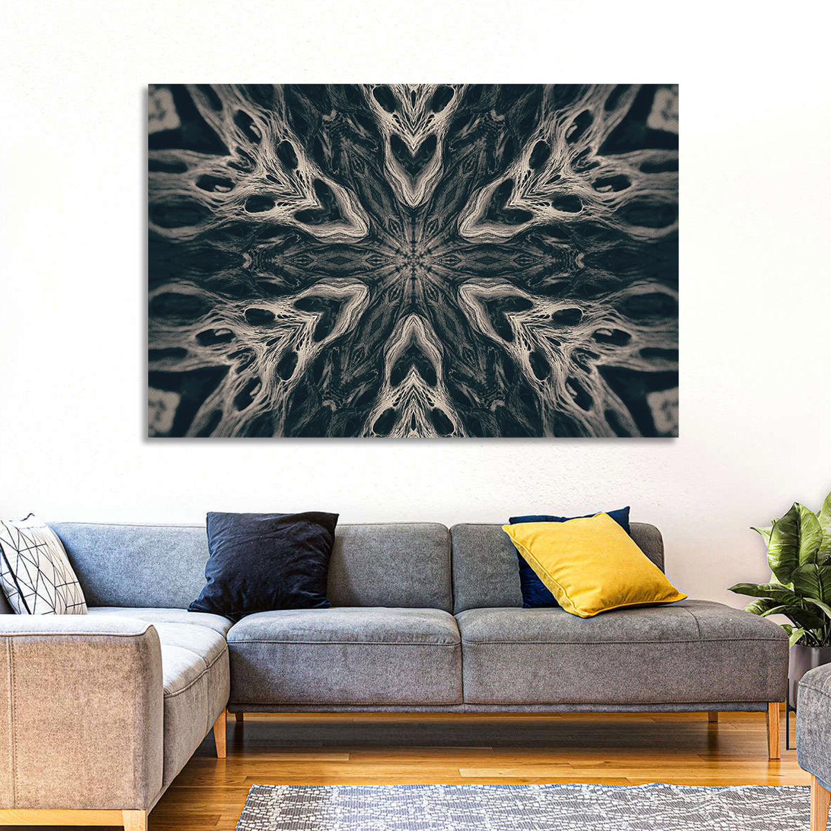Black Gothic Demon Mandala Wall Art in a room, landscape