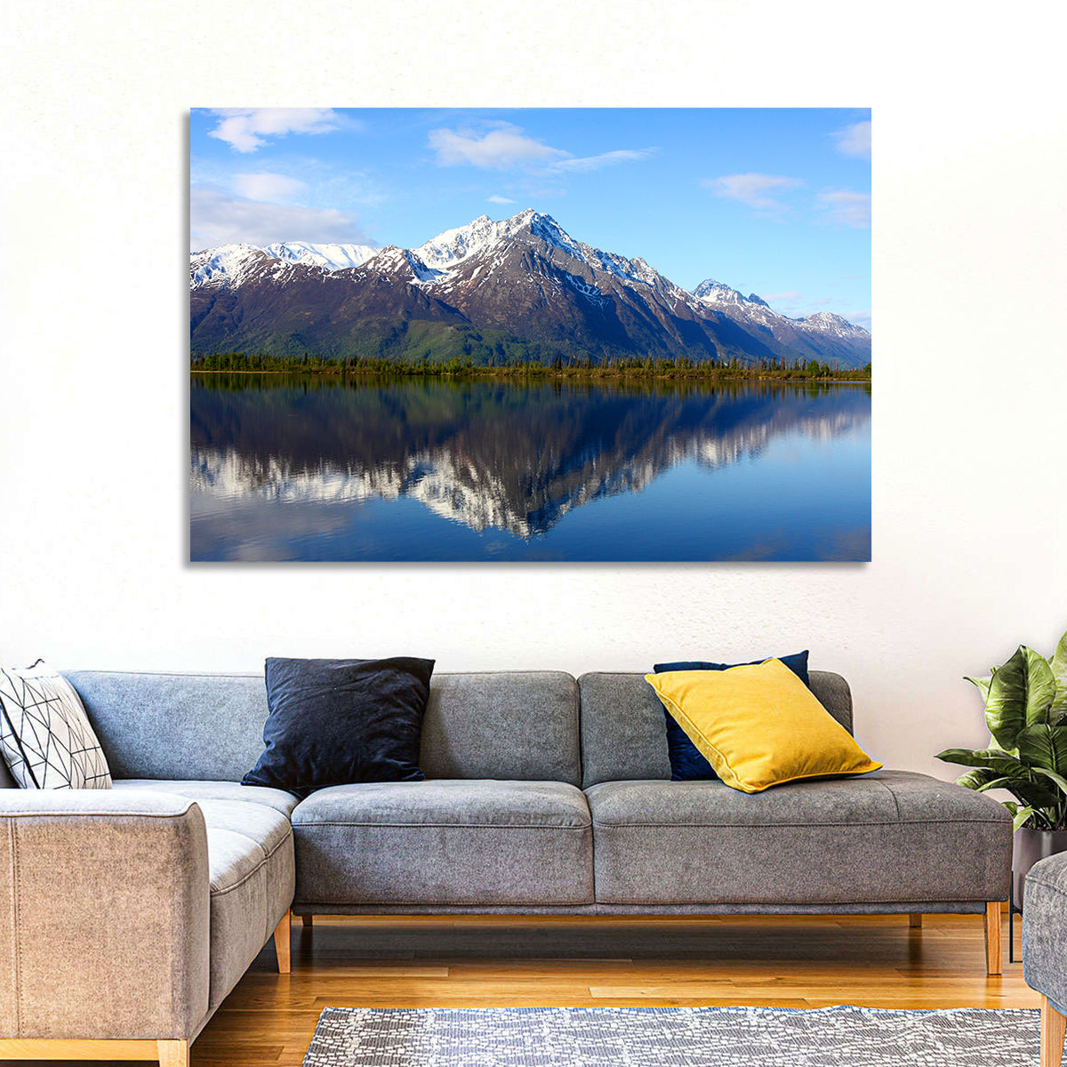 Pioneer Peak Reflected in Jim Lake Wall Art in a room, landscape