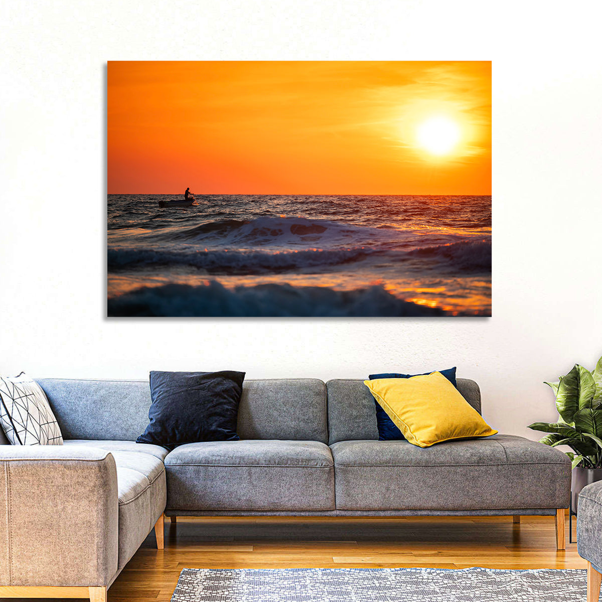 Sunset Fisherman Wall Art