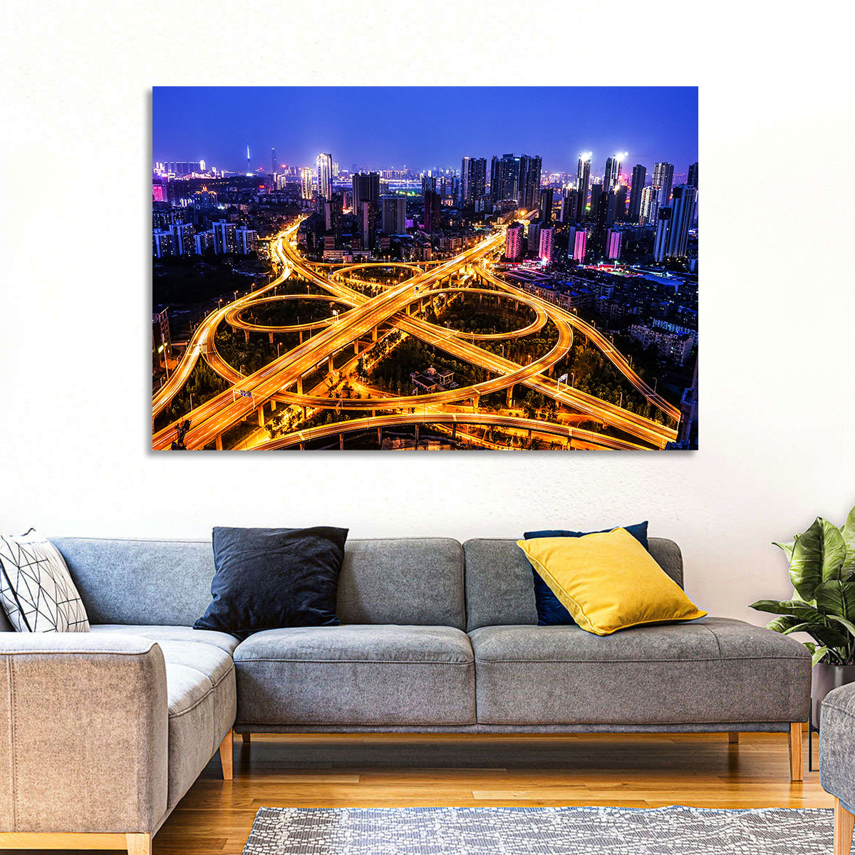 Hanyang District Interchange Nightscape Wall Art in a room, landscape