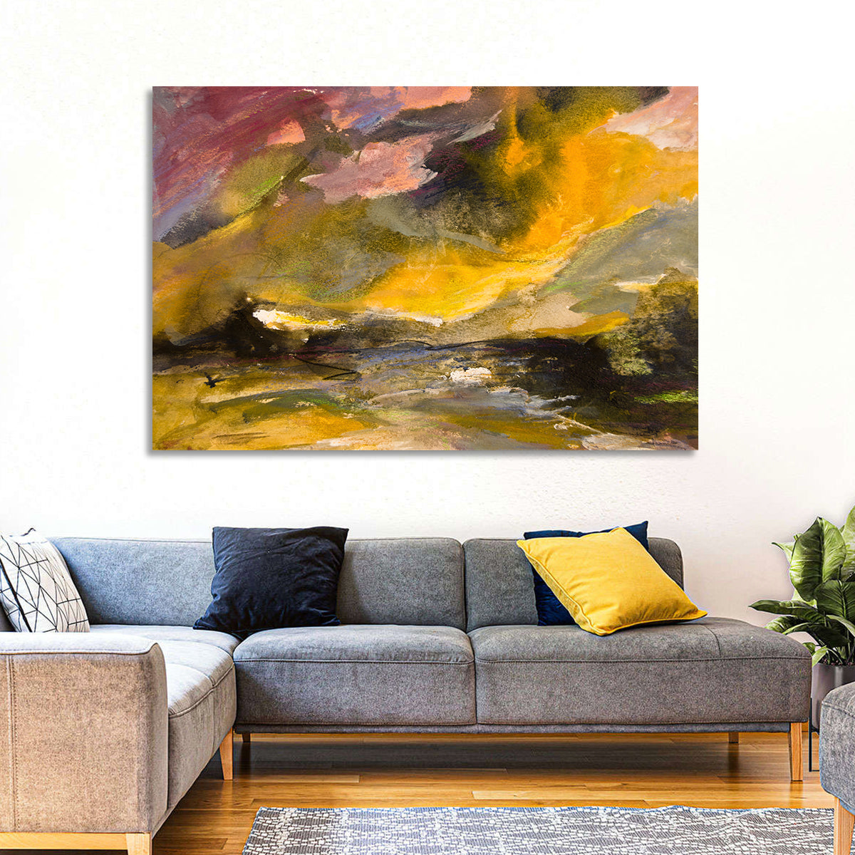 Coastal Storm Over Distant Water Wall Art in a room, landscape