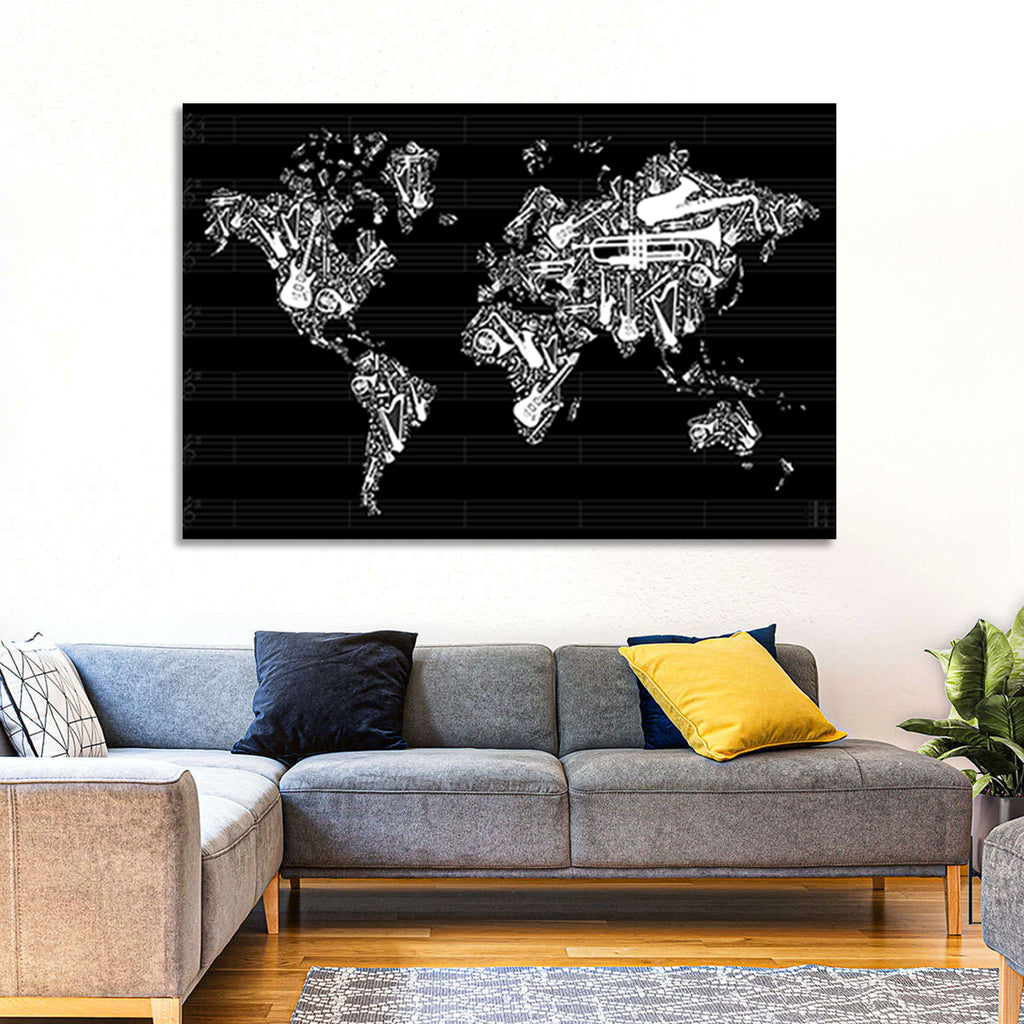 Instrument Silhouette World Map Wall Art