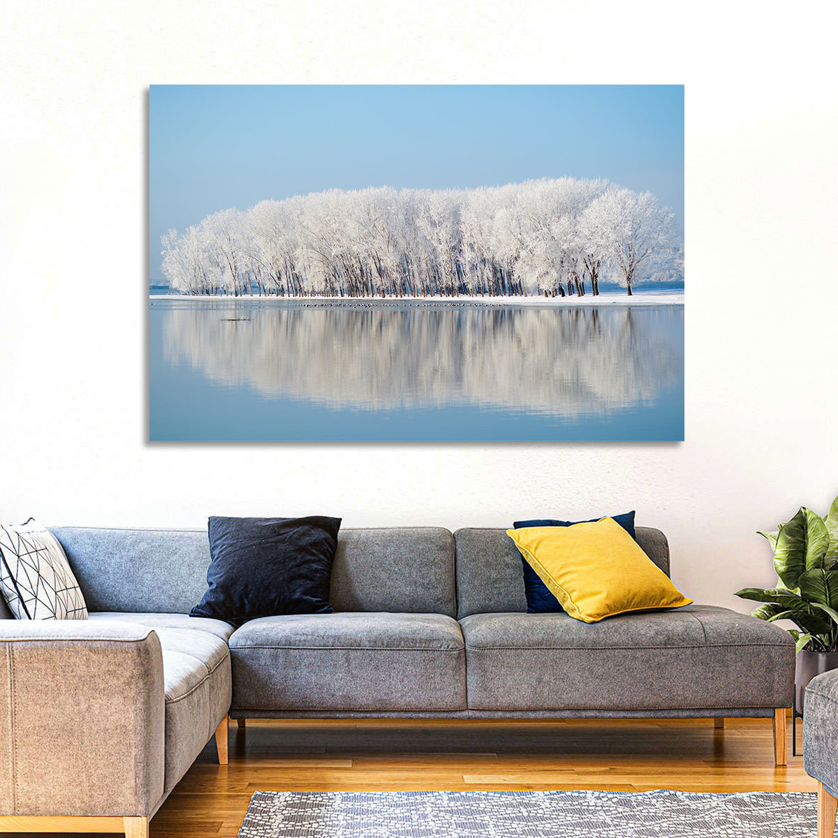 Frost Covered Lakeside Trees Wall Art