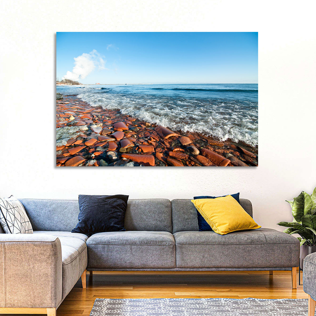Lake Ontario Terracotta Shoreline Wall Art in a room, landscape