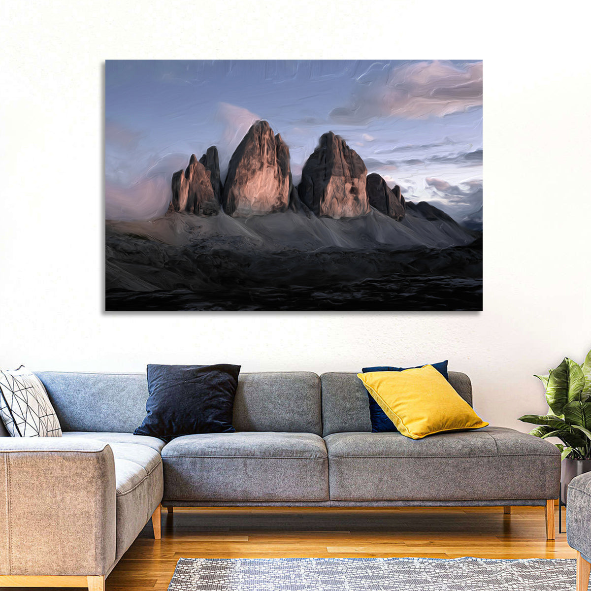 Tre Cime at Dusk Wall Art in a room, landscape