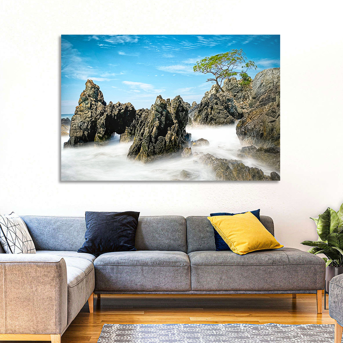Karang Bebay Misty Shore Wall Art in a room, landscape