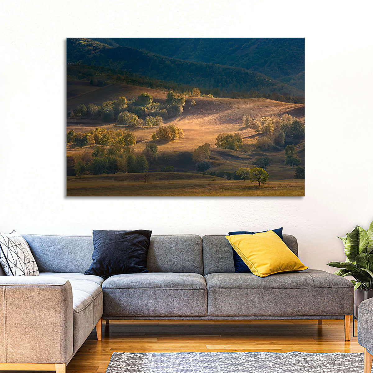 Bashang Plateau Golden Hour Wall Art in a room, landscape
