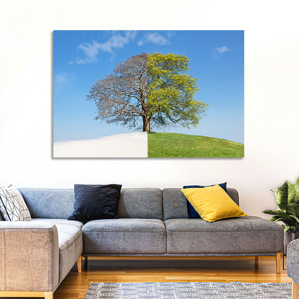 Split Season Tree Landscape Wall Art