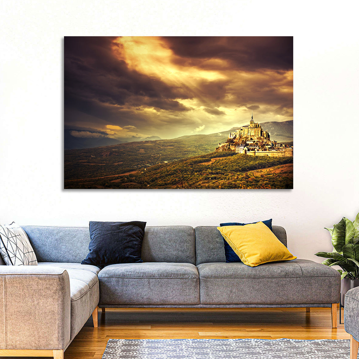 Mont-saint-michel Castle at Dusk Wall Art in a room, landscape