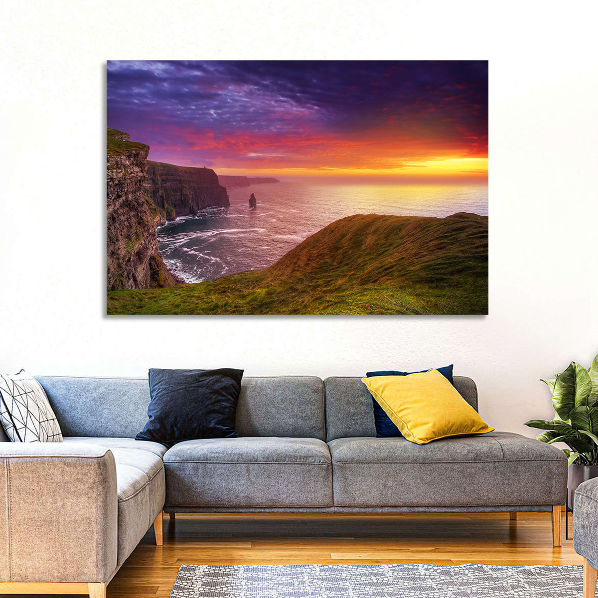 Cliffs of Moher Sea Stack at Sunset Wall Art in a room, landscape