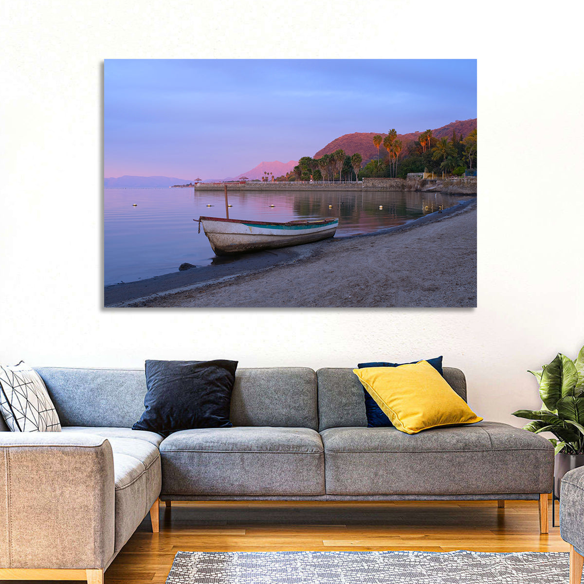 Lake Chapala Shoreline at Dusk Wall Art in a room, landscape