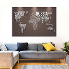 World Map Typography in Brown and White Wall Art