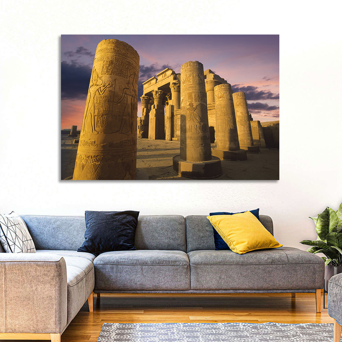 Kom Ombo Temple Pillars at Sunset Wall Art in a room, landscape