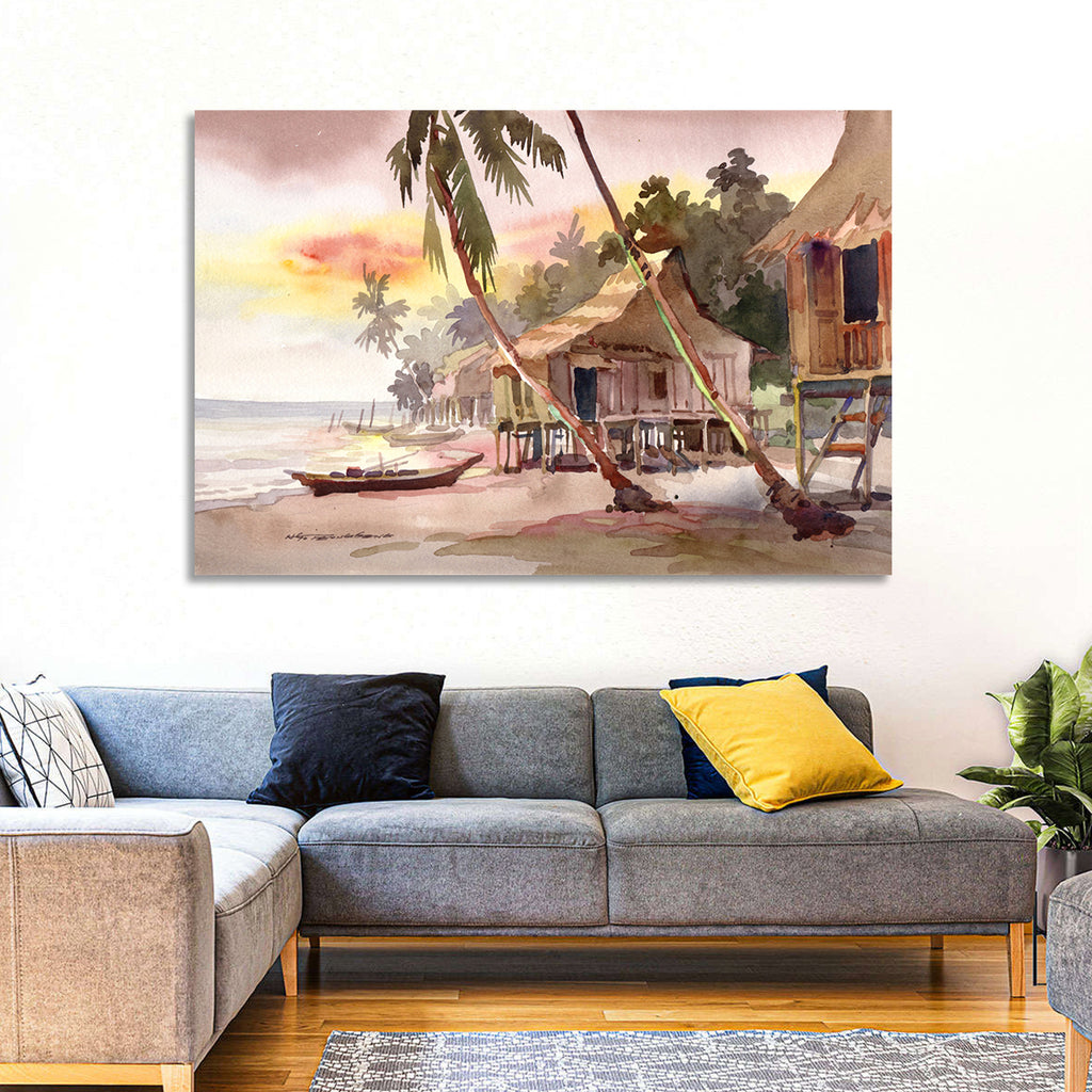 Malaysian Coastal Village at Sunset Wall Art