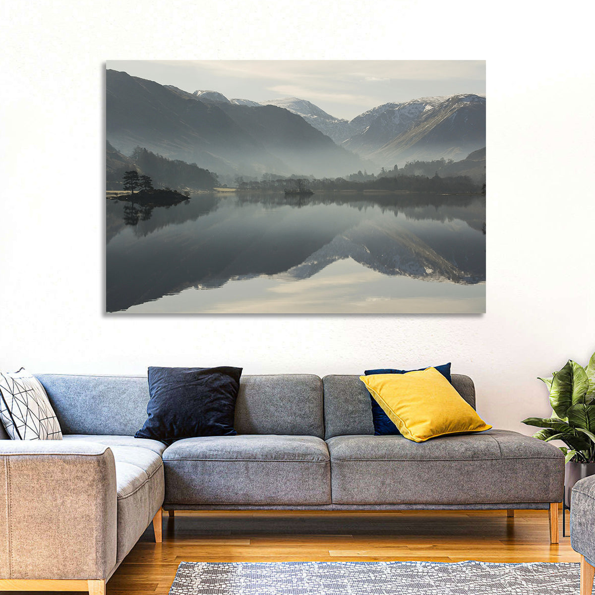 Lake Ullswater Morning Mist Wall Art in a room, landscape