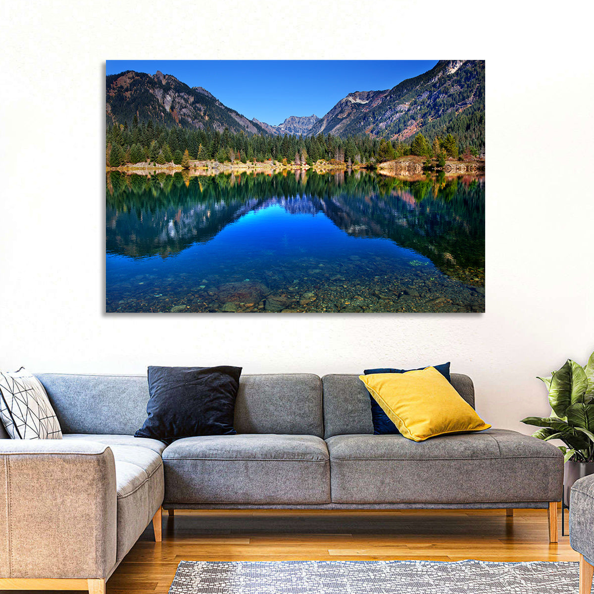 Gold Lake Reflection Wall Art in a room, landscape