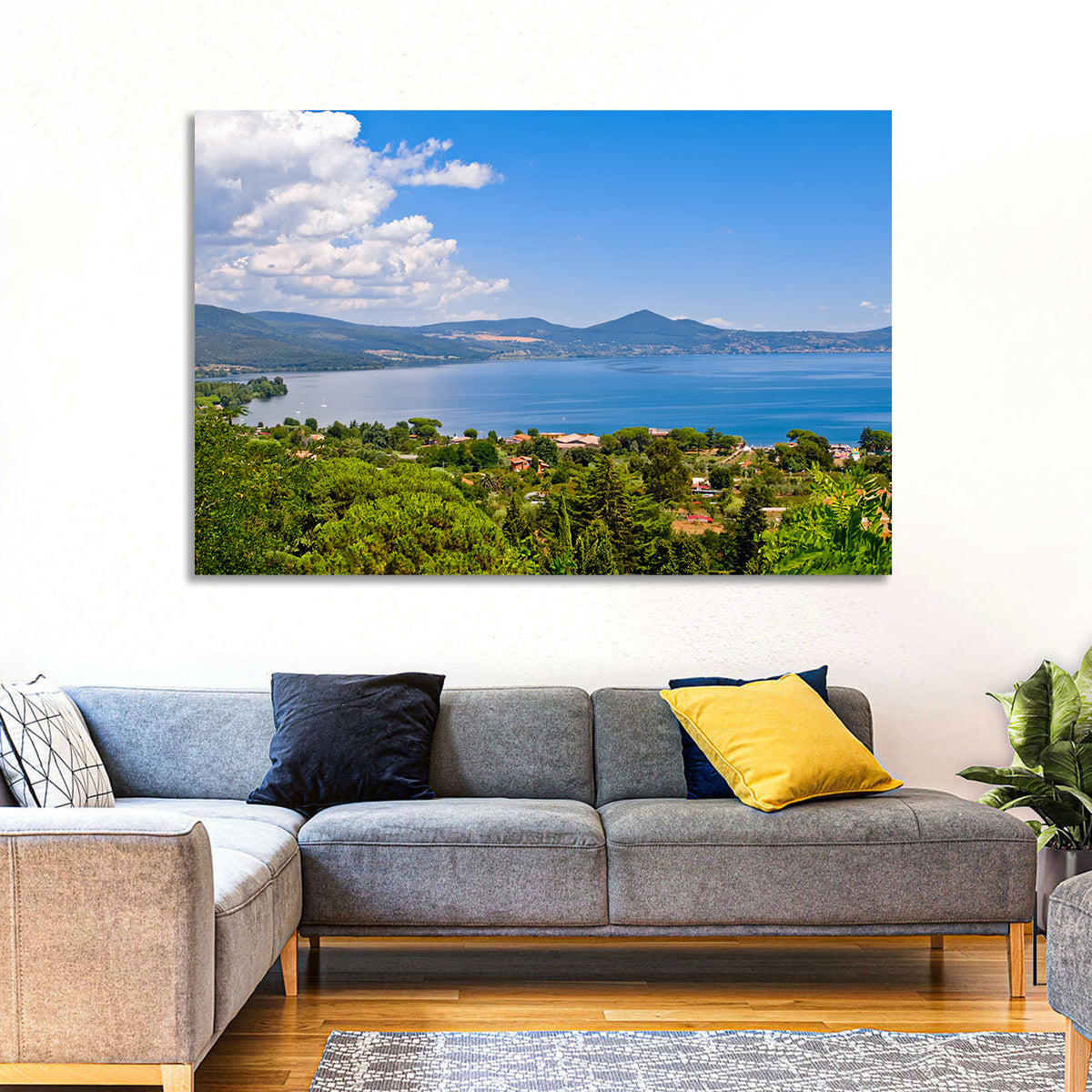 Lake Bracciano View Wall Art in a room, landscape