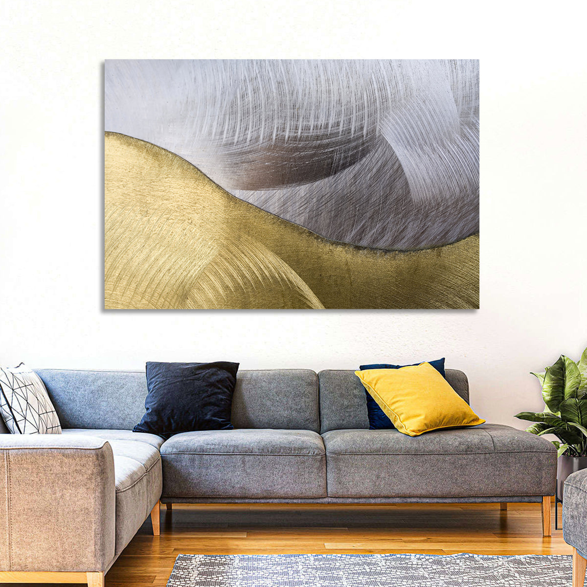Thin Line Metallic Abstract Wall Art in a room, landscape