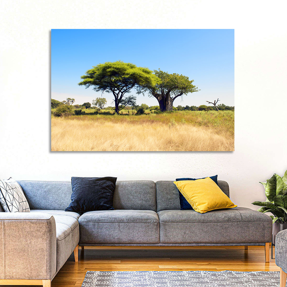 Acacia and Baobab Trees Wall Art in a room, landscape