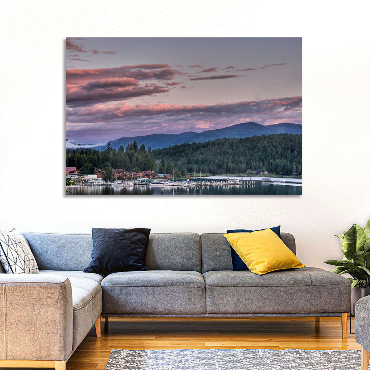 Lake Pend Oreille Twilight Reflection Wall Art in a room, landscape