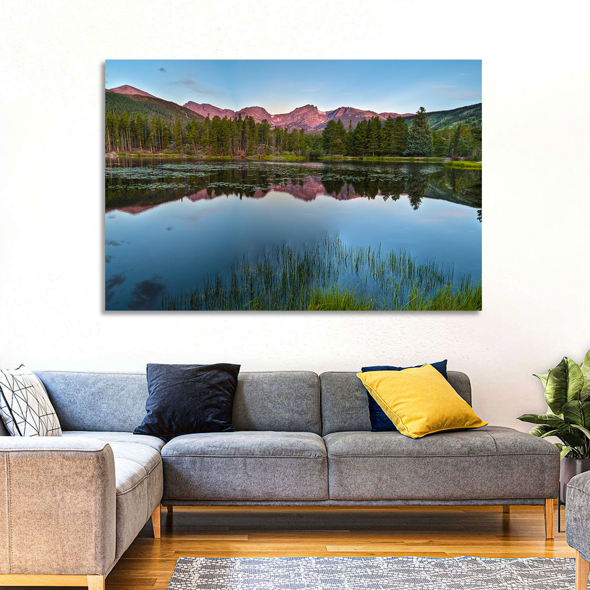 Sprague Lake Reflection Wall Art in a room, landscape