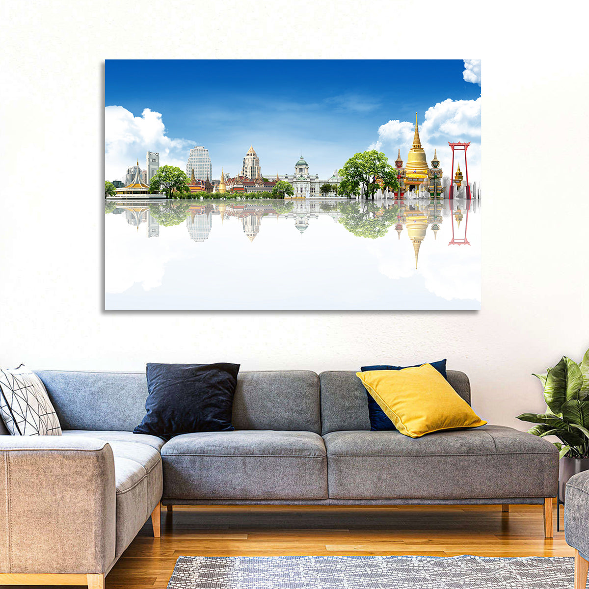Bangkok Landmarks Reflection Scene Wall Art in a room, landscape