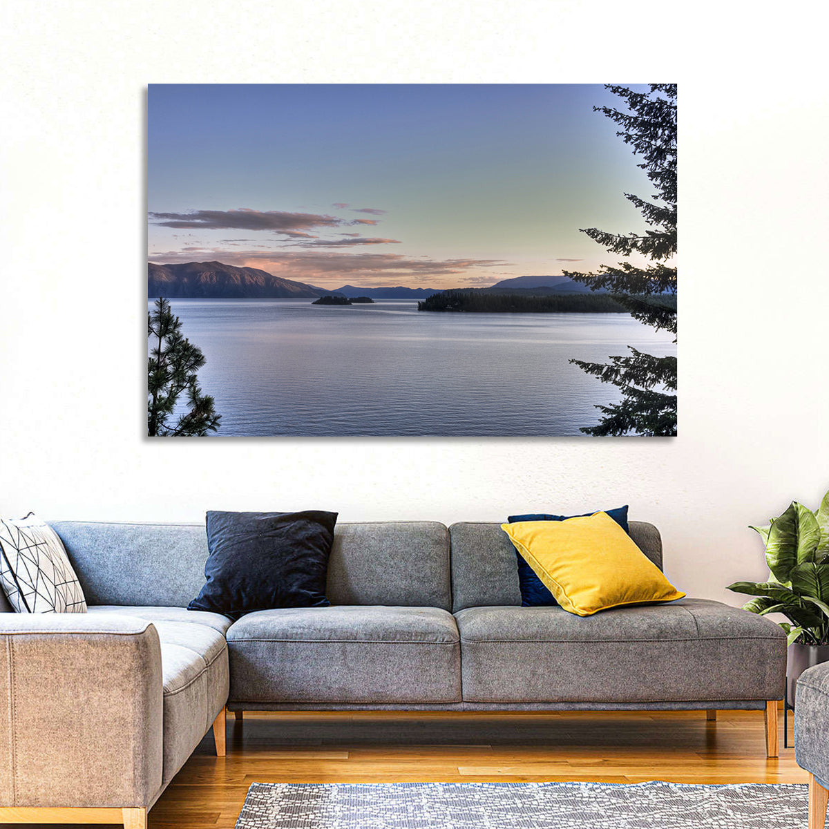 Lake Pend Oreille at Dusk Wall Art in a room, landscape