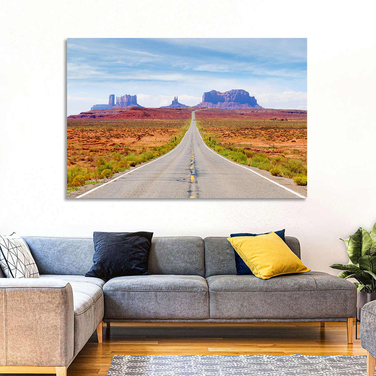 Highway 163 Into Monument Valley Wall Art in a room, landscape
