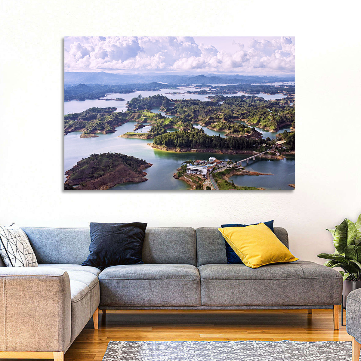 Guatapé Reservoir Aerial View Wall Art in a room, landscape