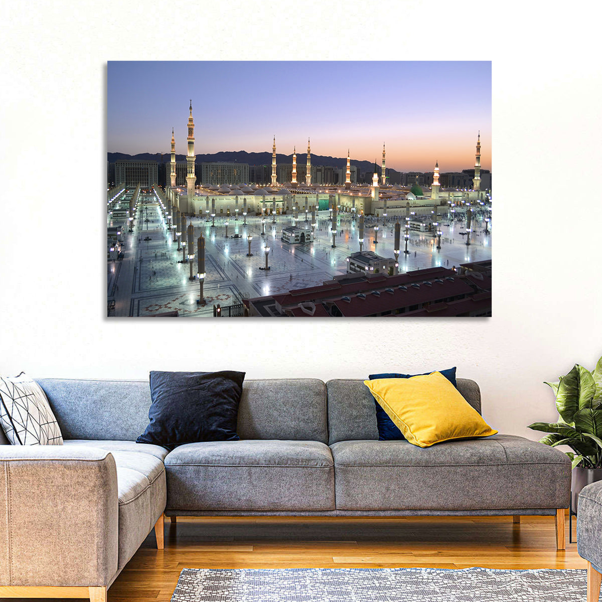 Nabawi Mosque at Dusk, Medina Wall Art in a room, landscape